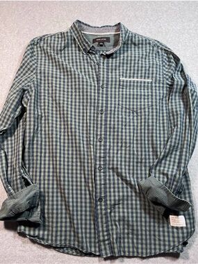 Adam Levine Collection Green and Navy Plaid Button-Down Shirt
